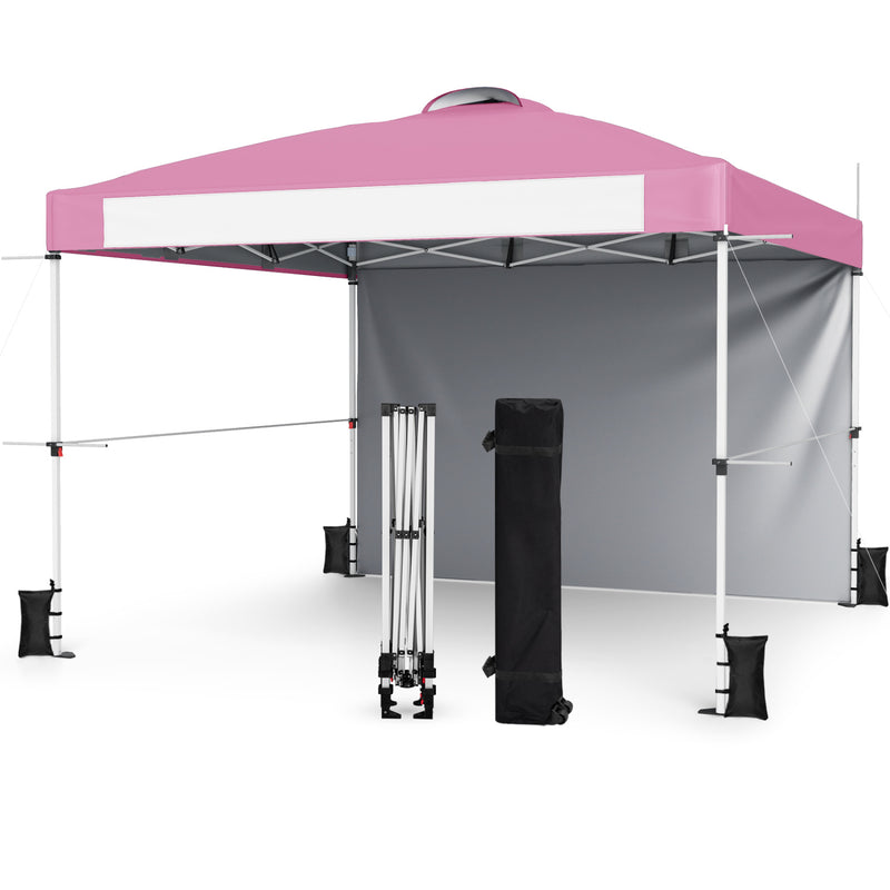 Costway - 10 x 10 Feet Foldable Commercial Pop-up Canopy with Roller Bag and Banner Strip-Pink