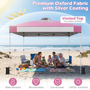 Costway - 10 x 10 Feet Foldable Commercial Pop-up Canopy with Roller Bag and Banner Strip-Pink