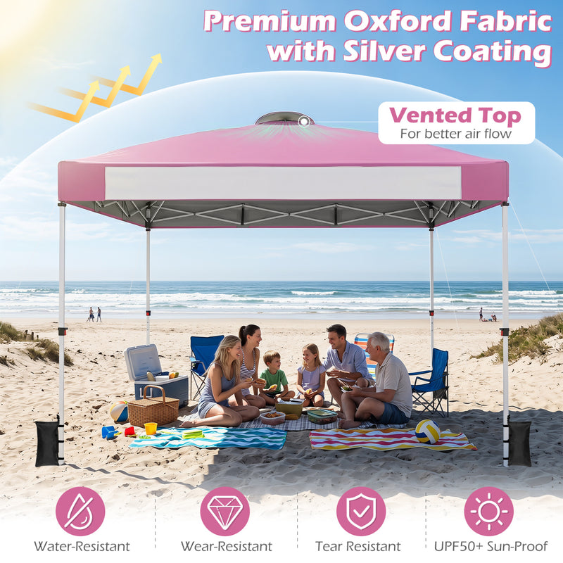 Costway - 10 x 10 Feet Foldable Commercial Pop-up Canopy with Roller Bag and Banner Strip-Pink