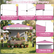 Costway - 10 x 10 Feet Foldable Commercial Pop-up Canopy with Roller Bag and Banner Strip-Pink