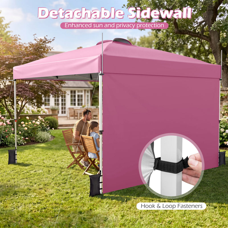 Costway - 10 x 10 Feet Foldable Commercial Pop-up Canopy with Roller Bag and Banner Strip-Pink