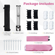Costway - 10 x 10 Feet Foldable Commercial Pop-up Canopy with Roller Bag and Banner Strip-Pink