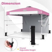 Costway - 10 x 10 Feet Foldable Commercial Pop-up Canopy with Roller Bag and Banner Strip-Pink
