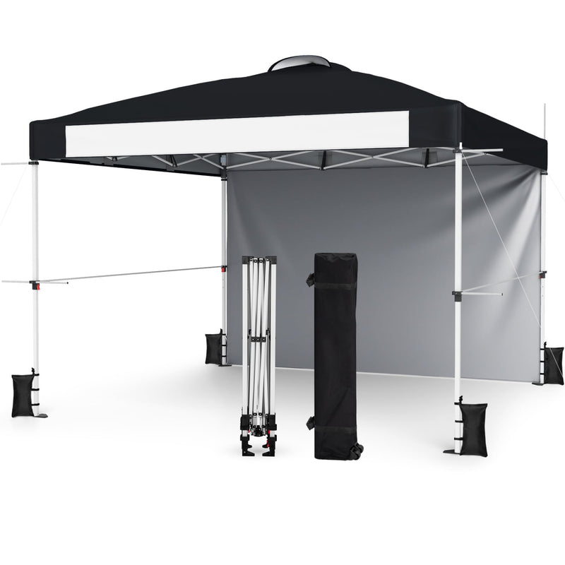Costway - 10 x 10 Feet Foldable Commercial Pop-up Canopy with Roller Bag and Banner Strip-Black
