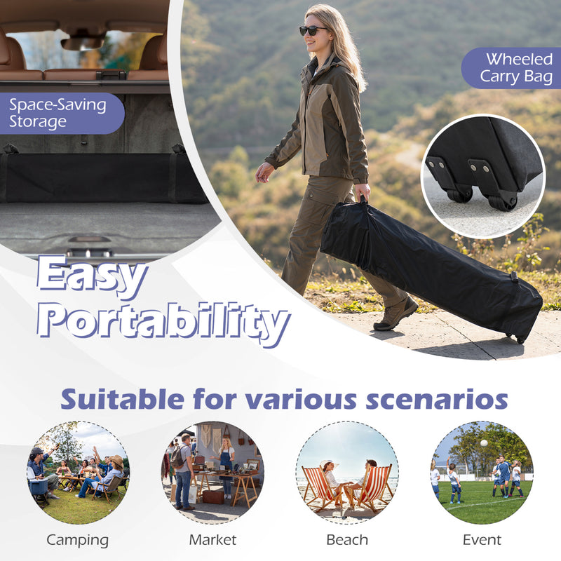 Costway - 10 x 10 Feet Foldable Commercial Pop-up Canopy with Roller Bag and Banner Strip-Black