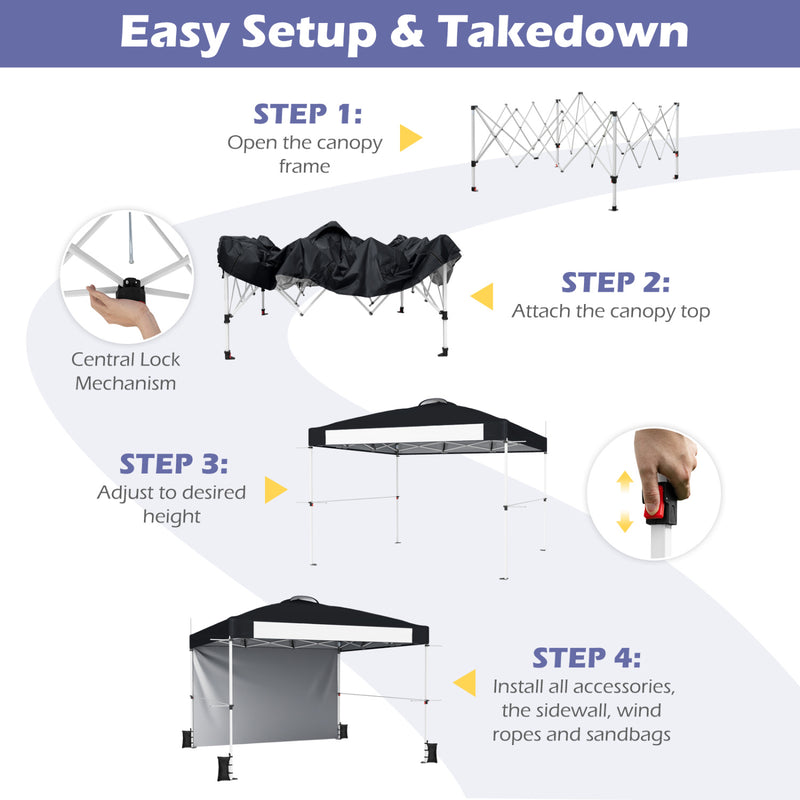 Costway - 10 x 10 Feet Foldable Commercial Pop-up Canopy with Roller Bag and Banner Strip-Black