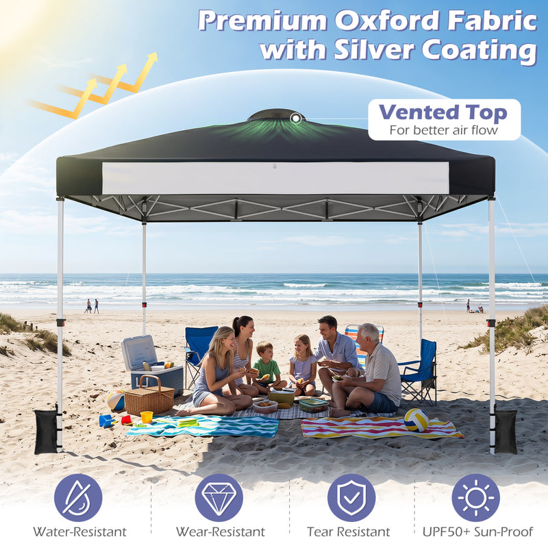 Costway - 10 x 10 Feet Foldable Commercial Pop-up Canopy with Roller Bag and Banner Strip-Black