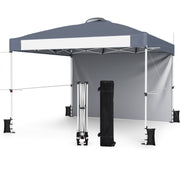 Costway - 10 x 10 Feet Foldable Commercial Pop-up Canopy with Roller Bag and Banner Strip-Gray