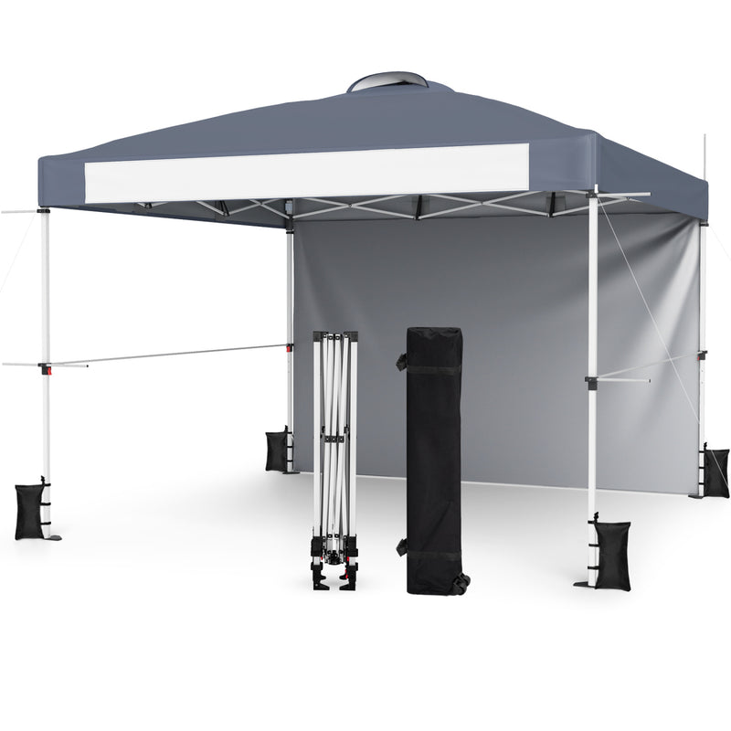 Costway - 10 x 10 Feet Foldable Commercial Pop-up Canopy with Roller Bag and Banner Strip-Gray