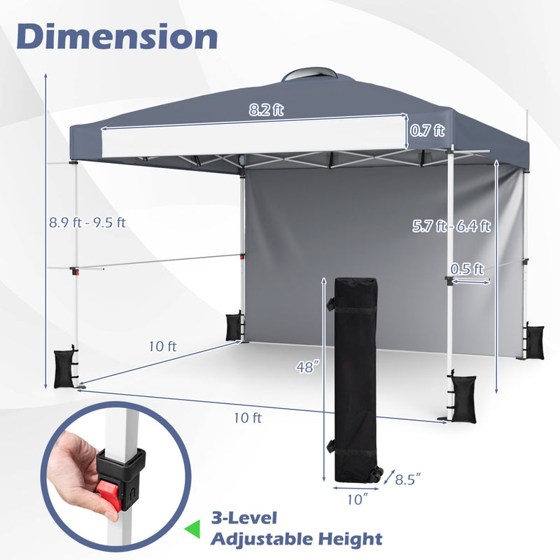 Costway - 10 x 10 Feet Foldable Commercial Pop-up Canopy with Roller Bag and Banner Strip-Gray
