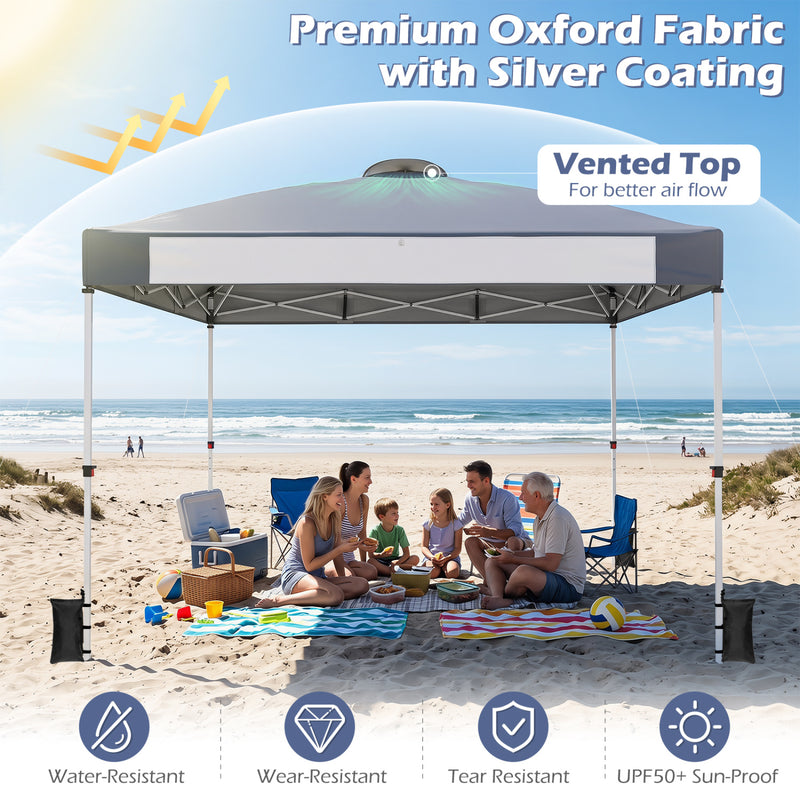 Costway - 10 x 10 Feet Foldable Commercial Pop-up Canopy with Roller Bag and Banner Strip-Gray