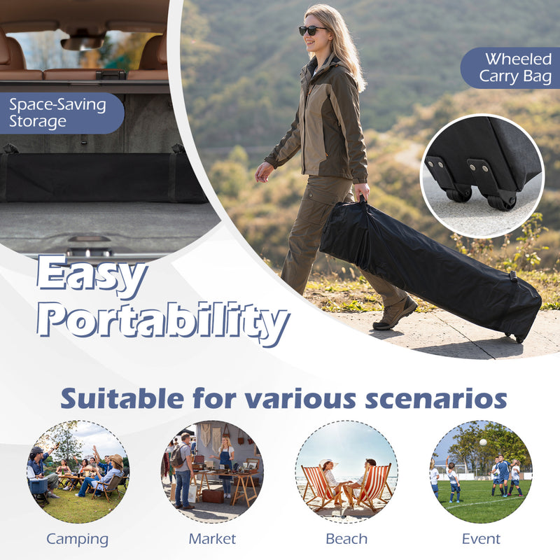 Costway - 10 x 10 Feet Foldable Commercial Pop-up Canopy with Roller Bag and Banner Strip-Gray
