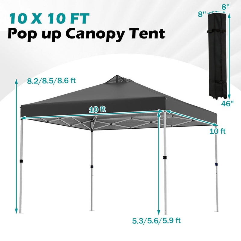 Costway - 10 x 10 Feet Outdoor Commercial Pop up Canopy Tent-Black