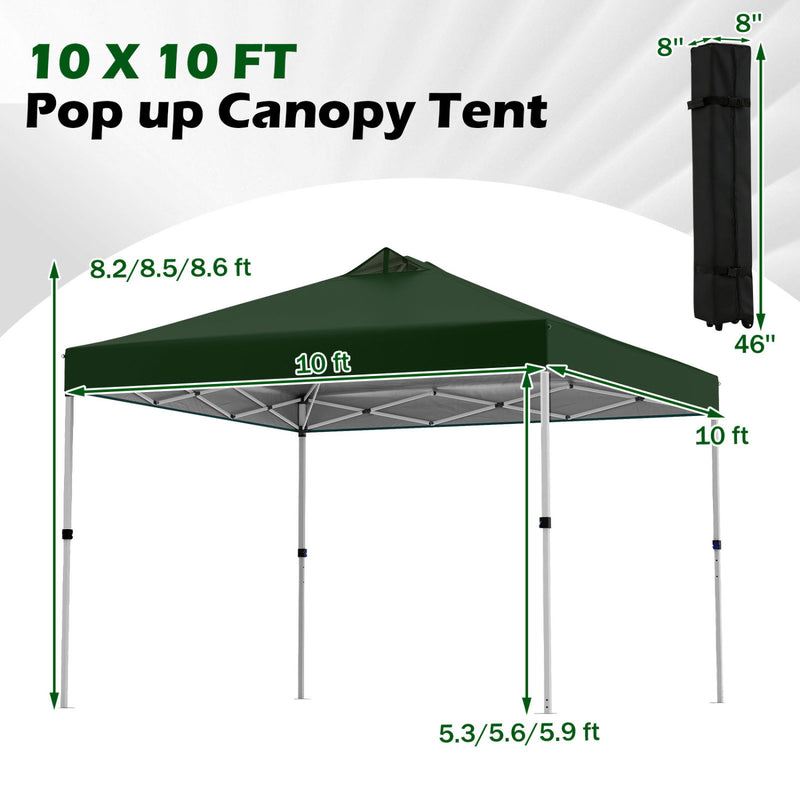Costway - 10 x 10 Feet Outdoor Commercial Pop up Canopy Tent-Green
