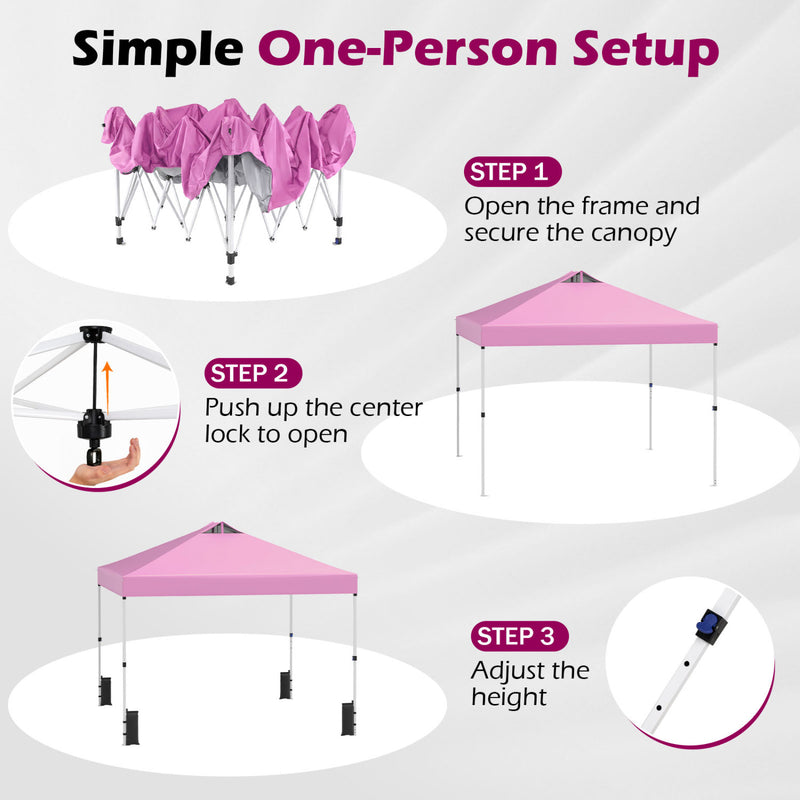 Costway - 10 x 10 Feet Outdoor Commercial Pop up Canopy Tent-Pink