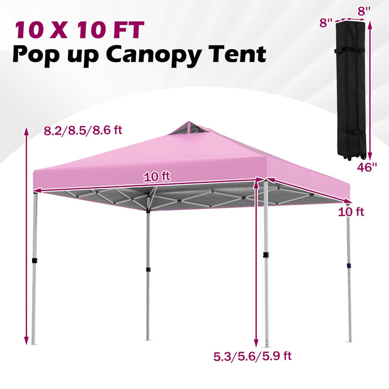 Costway - 10 x 10 Feet Outdoor Commercial Pop up Canopy Tent-Pink