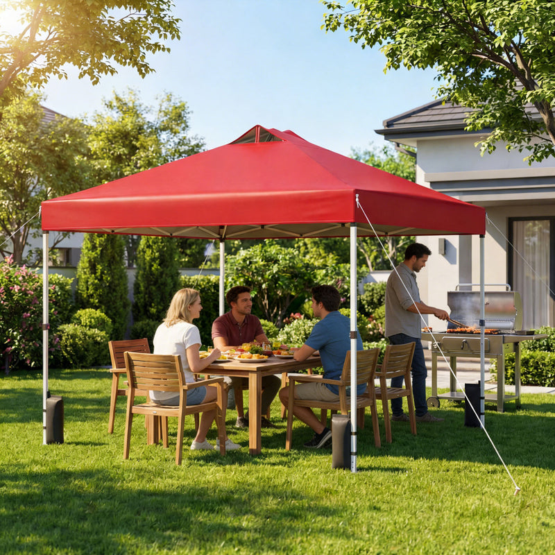 Costway - 10 x 10 Feet Outdoor Commercial Pop up Canopy Tent-Red
