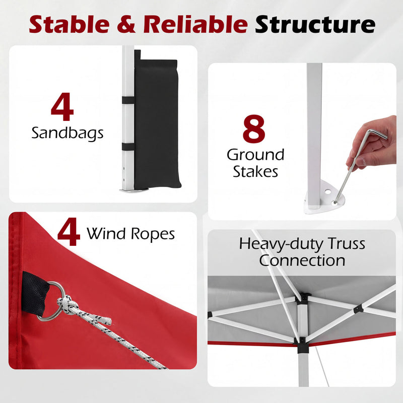 Costway - 10 x 10 Feet Outdoor Commercial Pop up Canopy Tent-Red