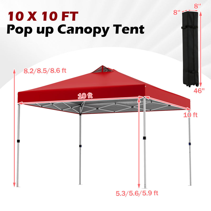 Costway - 10 x 10 Feet Outdoor Commercial Pop up Canopy Tent-Red