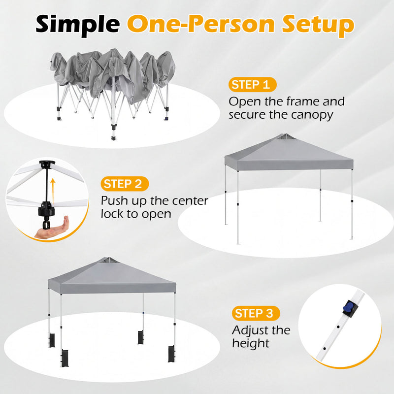 Costway - 10 x 10 Feet Outdoor Commercial Pop up Canopy Tent-Gray