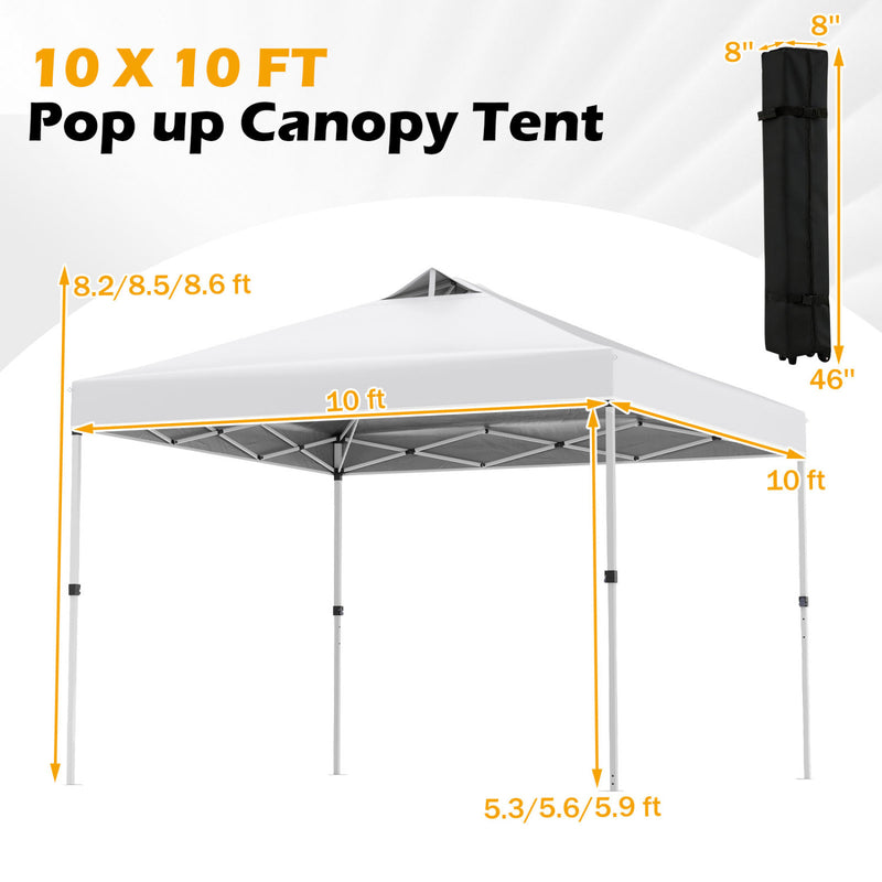 Costway - 10 x 10 Feet Outdoor Commercial Pop up Canopy Tent-White