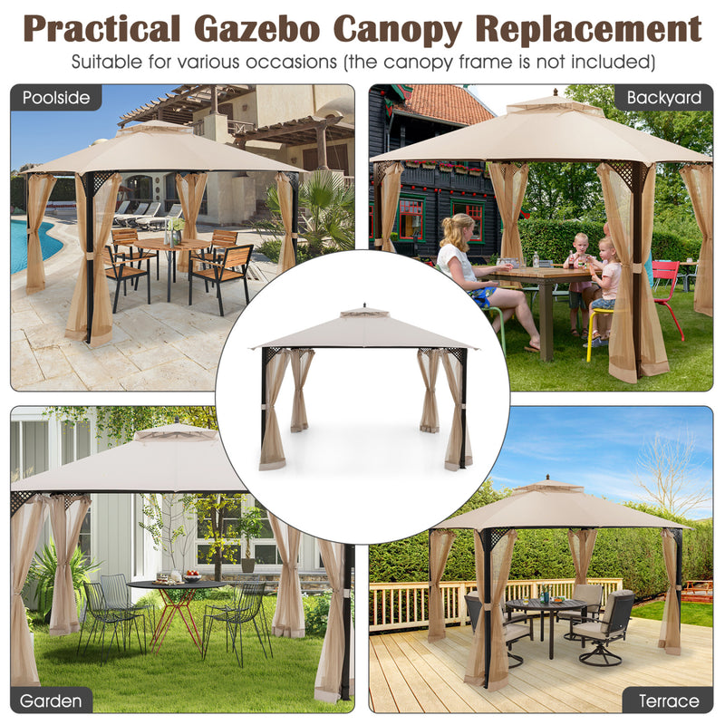 Costway - 10 x 12 Feet Gazebo Replacement Top with Air Vent and Drainage Holes-Beige
