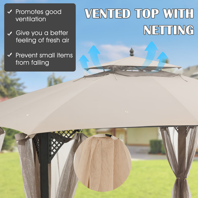 Costway - 10 x 12 Feet Gazebo Replacement Top with Air Vent and Drainage Holes-Beige