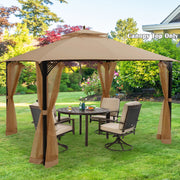 Costway - 10 x 12 Feet Gazebo Replacement Top with Air Vent and Drainage Holes-Brown