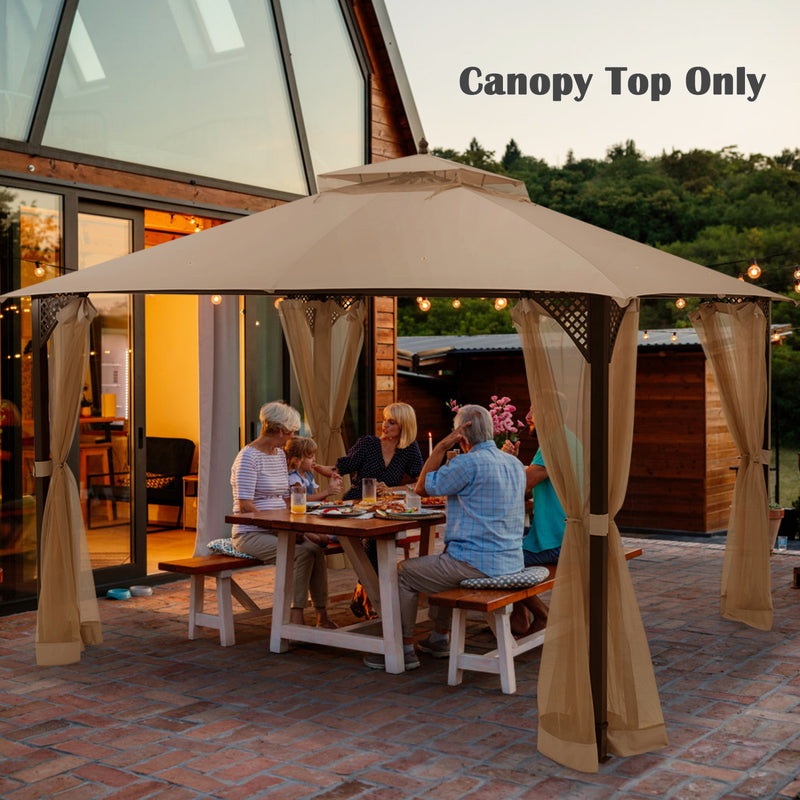 Costway - 10 x 12 Feet Gazebo Replacement Top with Air Vent and Drainage Holes-Brown