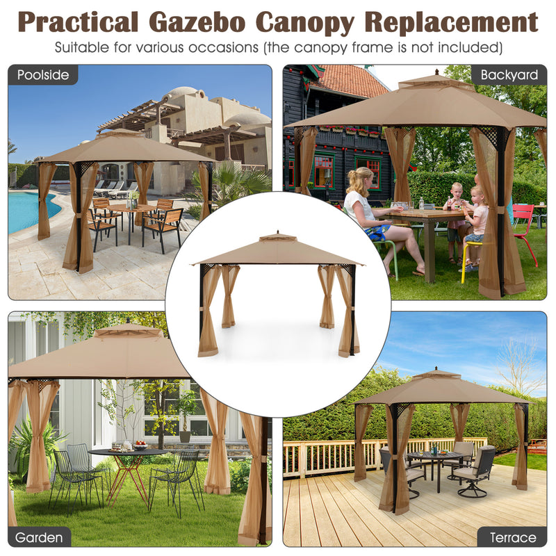 Costway - 10 x 12 Feet Gazebo Replacement Top with Air Vent and Drainage Holes-Brown