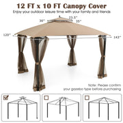Costway - 10 x 12 Feet Gazebo Replacement Top with Air Vent and Drainage Holes-Brown