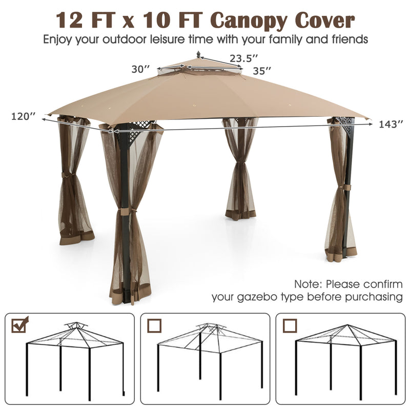 Costway - 10 x 12 Feet Gazebo Replacement Top with Air Vent and Drainage Holes-Brown