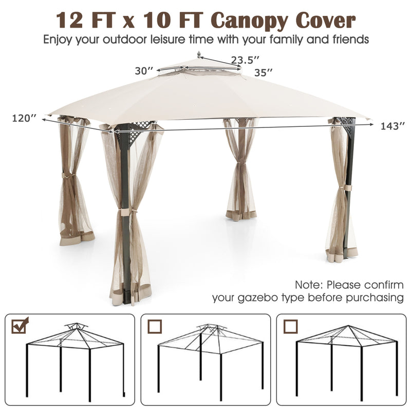 Costway - 10 x 12 Feet Gazebo Replacement Top with Air Vent and Drainage Holes-Beige