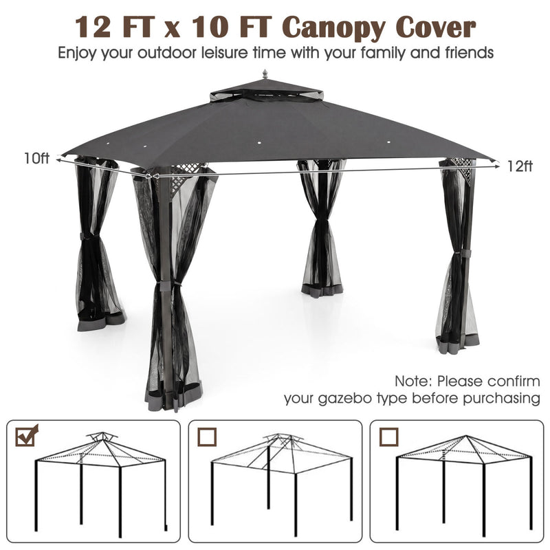 Costway - 10 x 12 Feet Gazebo Replacement Top with Air Vent and Drainage Holes-Gray