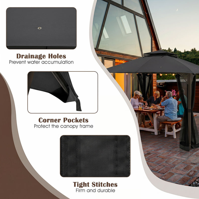 Costway - 10 x 12 Feet Gazebo Replacement Top with Air Vent and Drainage Holes-Gray
