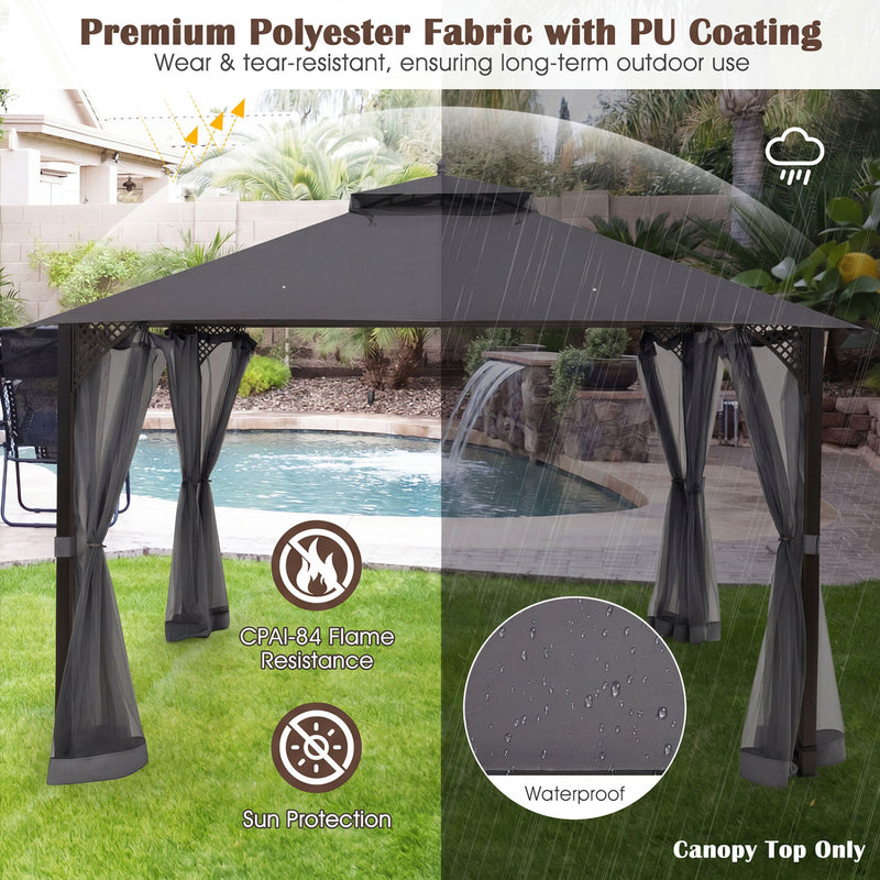 Costway - 10 x 12 Feet Gazebo Replacement Top with Air Vent and Drainage Holes-Gray