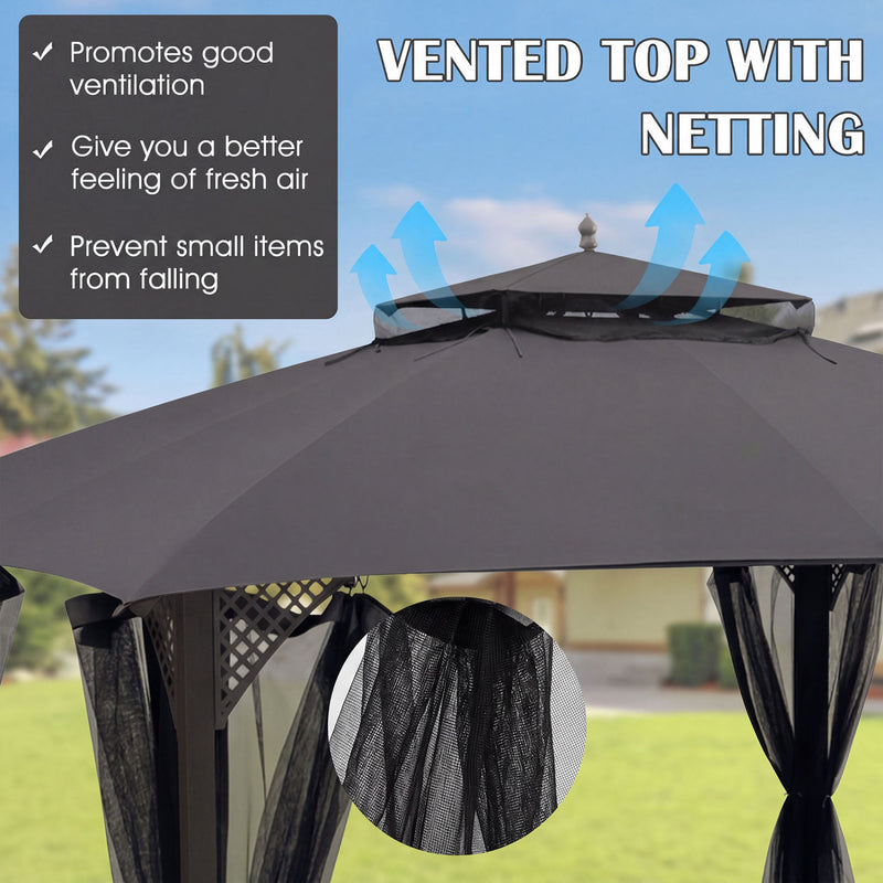 Costway - 10 x 12 Feet Gazebo Replacement Top with Air Vent and Drainage Holes-Gray