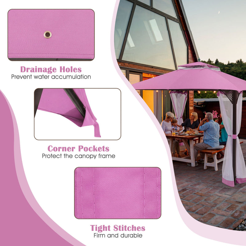 Costway - 10 x 12 Feet Gazebo Replacement Top with Air Vent and Drainage Holes-Pink