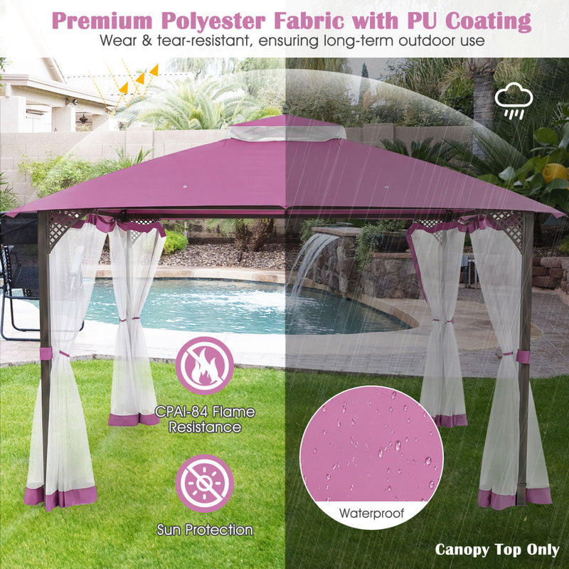 Costway - 10 x 12 Feet Gazebo Replacement Top with Air Vent and Drainage Holes-Pink