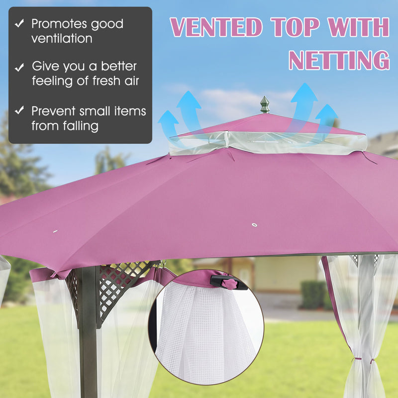 Costway - 10 x 12 Feet Gazebo Replacement Top with Air Vent and Drainage Holes-Pink