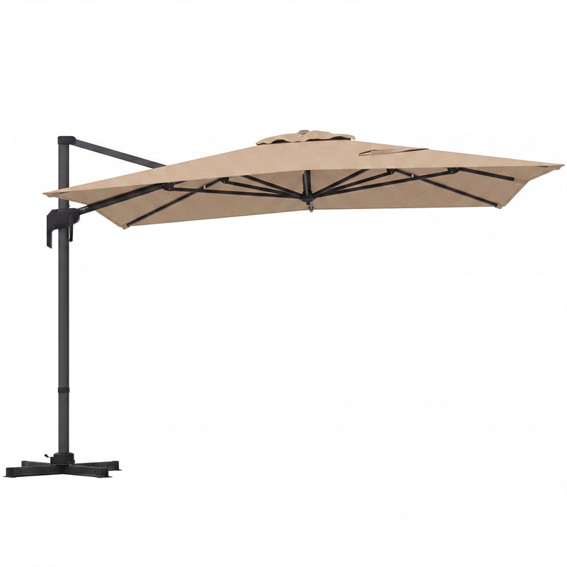 Costway - 10 x 13 FT Cantilever Patio Umbrella with 360-Degree Rotation and 5 Tilt Positions-Brown
