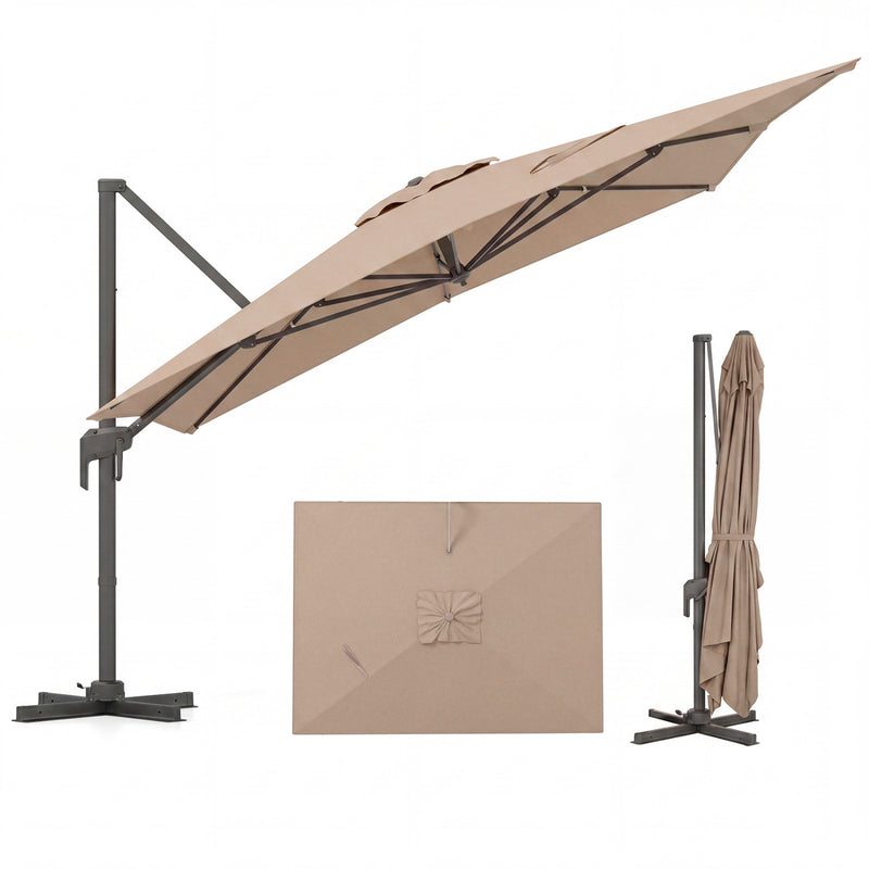 Costway - 10 x 13 FT Cantilever Patio Umbrella with 360-Degree Rotation and 5 Tilt Positions-Brown