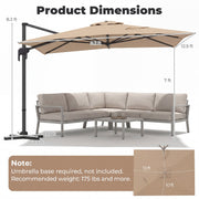 Costway - 10 x 13 FT Cantilever Patio Umbrella with 360-Degree Rotation and 5 Tilt Positions-Brown