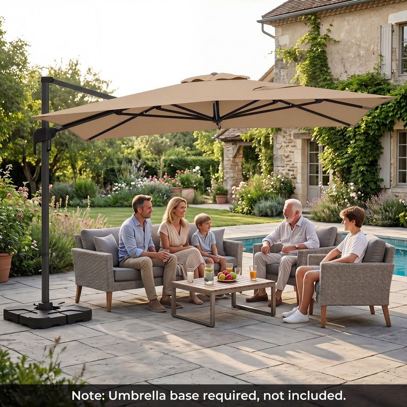 Costway - 10 x 13 FT Cantilever Patio Umbrella with 360-Degree Rotation and 5 Tilt Positions-Brown