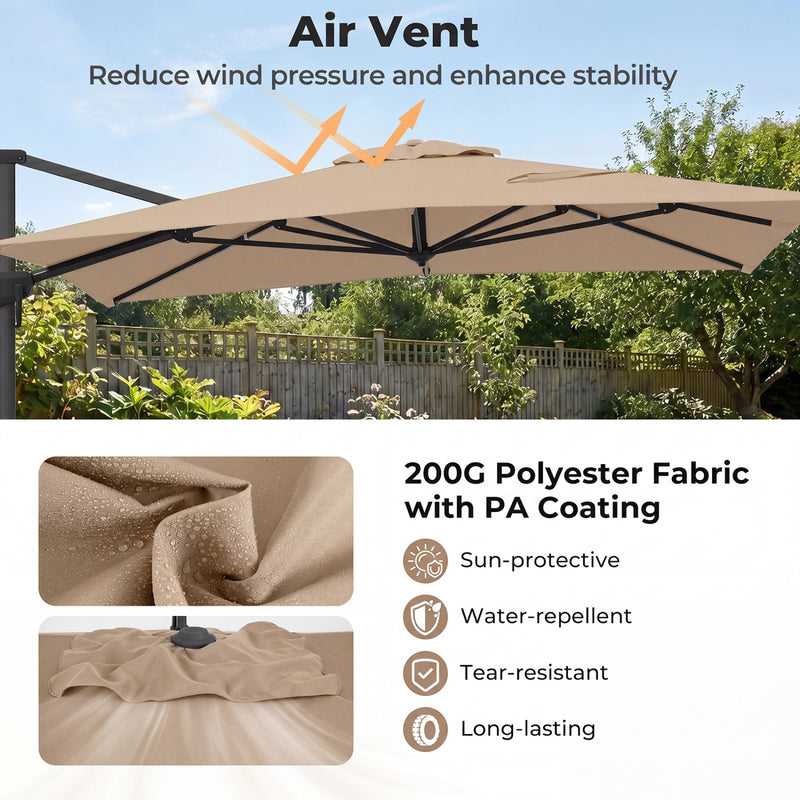 Costway - 10 x 13 FT Cantilever Patio Umbrella with 360-Degree Rotation and 5 Tilt Positions-Brown