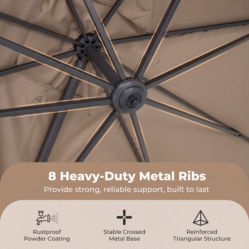 Costway - 10 x 13 FT Cantilever Patio Umbrella with 360-Degree Rotation and 5 Tilt Positions-Brown