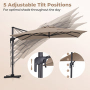 Costway - 10 x 13 FT Cantilever Patio Umbrella with 360-Degree Rotation and 5 Tilt Positions-Brown