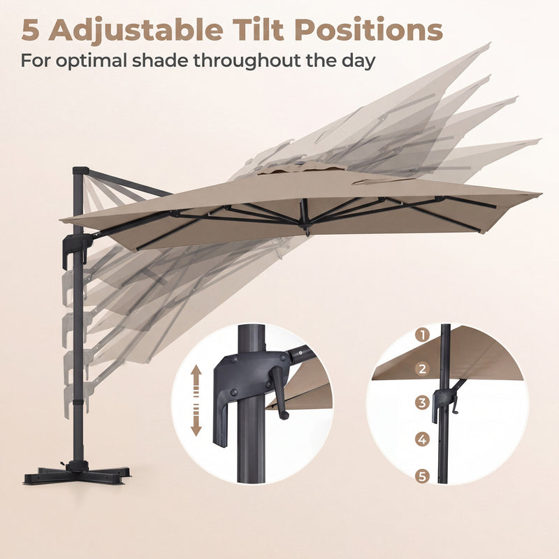 Costway - 10 x 13 FT Cantilever Patio Umbrella with 360-Degree Rotation and 5 Tilt Positions-Brown