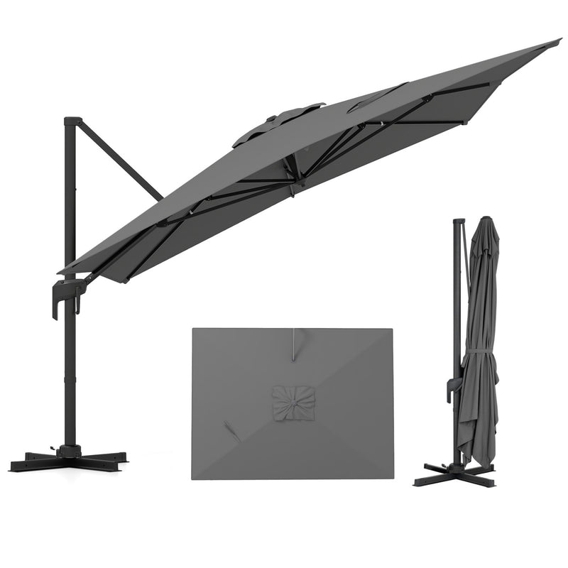 Costway - 10 x 13 FT Cantilever Patio Umbrella with 360-Degree Rotation and 5 Tilt Positions-Gray