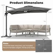 Costway - 10 x 13 FT Cantilever Patio Umbrella with 360-Degree Rotation and 5 Tilt Positions-Gray